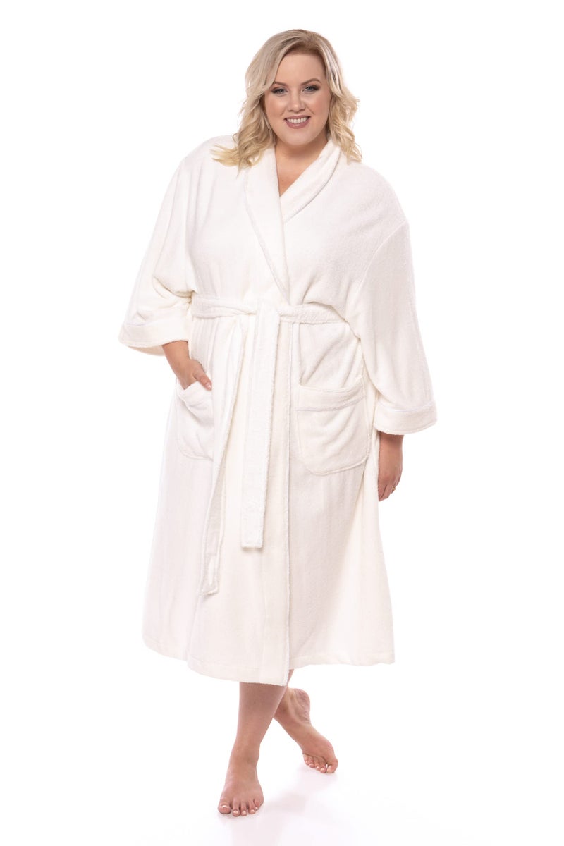 TexereSilk Women's Luxury Terry Cloth Bathrobe - NEW & IMPROVED FABRIC (Natural White, 2X/3X) - Image 2